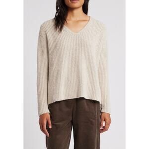 Eileen Fischer V-Neck Organic Cotton & Cashmere Blend Sweater